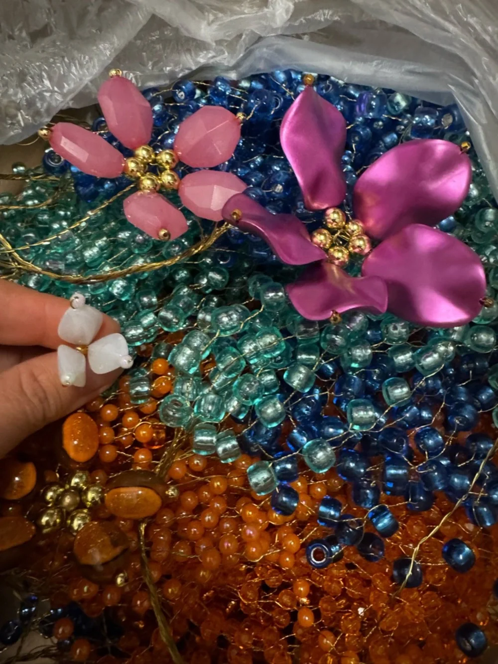 Colorful Beaded Flower Garlands - Blue, Teal, Orange, Pink - Picture 2 of 4